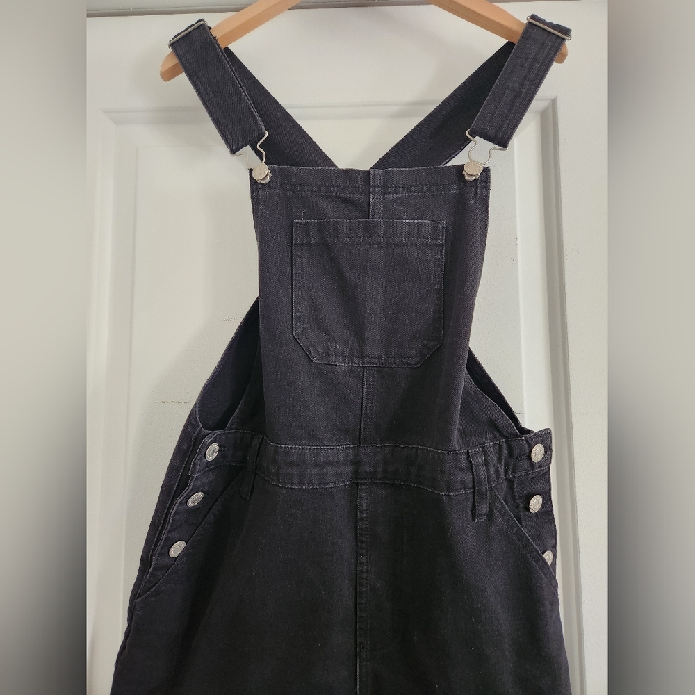 Black denim skirt overalls